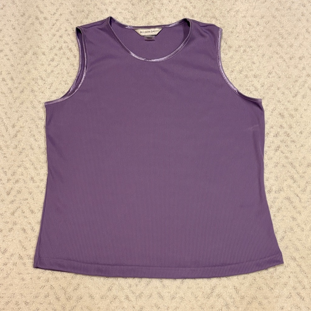 Allison Daley Lavender Purple Ribbed Sleeveless Tank Top Size Large Satin Trim